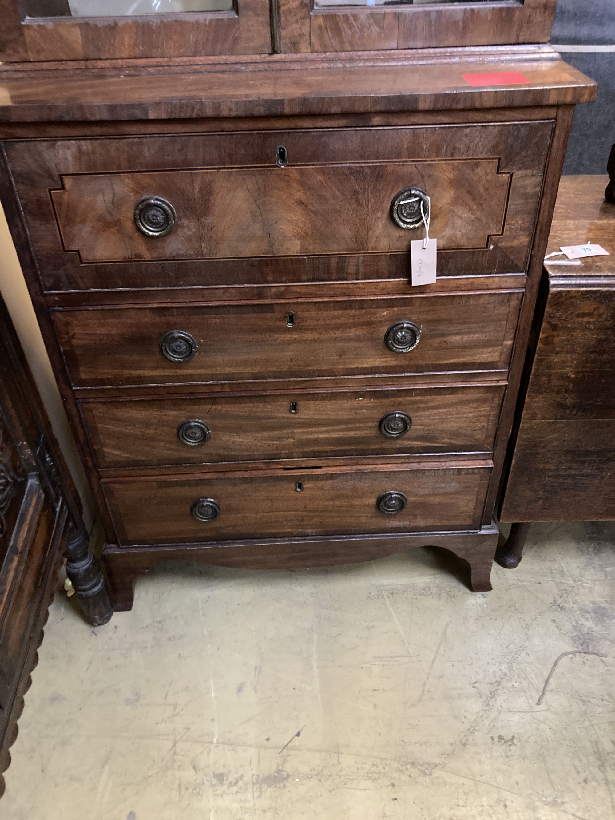 A George III Sheraton style secretaire bookcase, width 79cm, depth 49cm, height 210cm